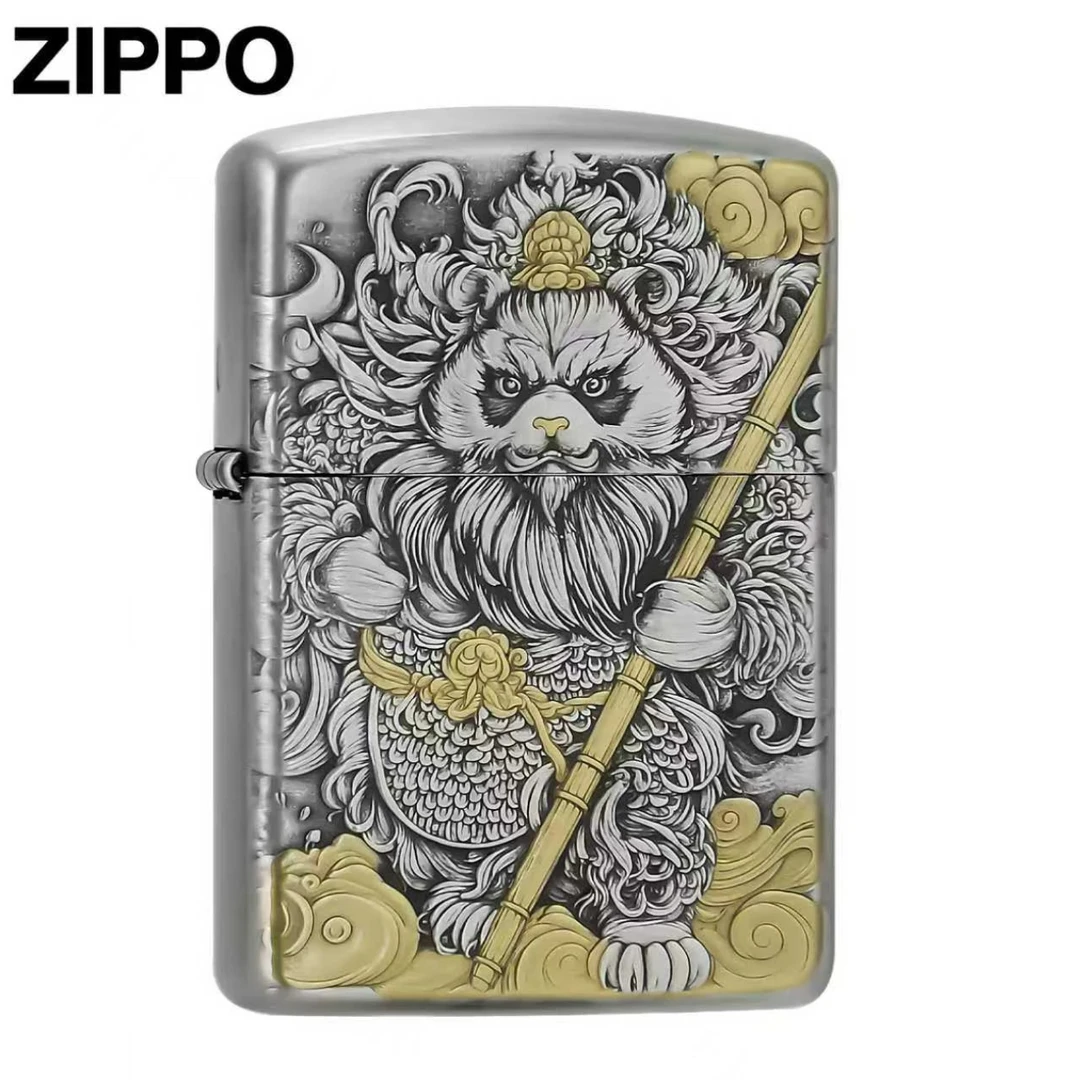 ZIPPO打火机双色鎏金盔甲竹帐熊猫DYJ1