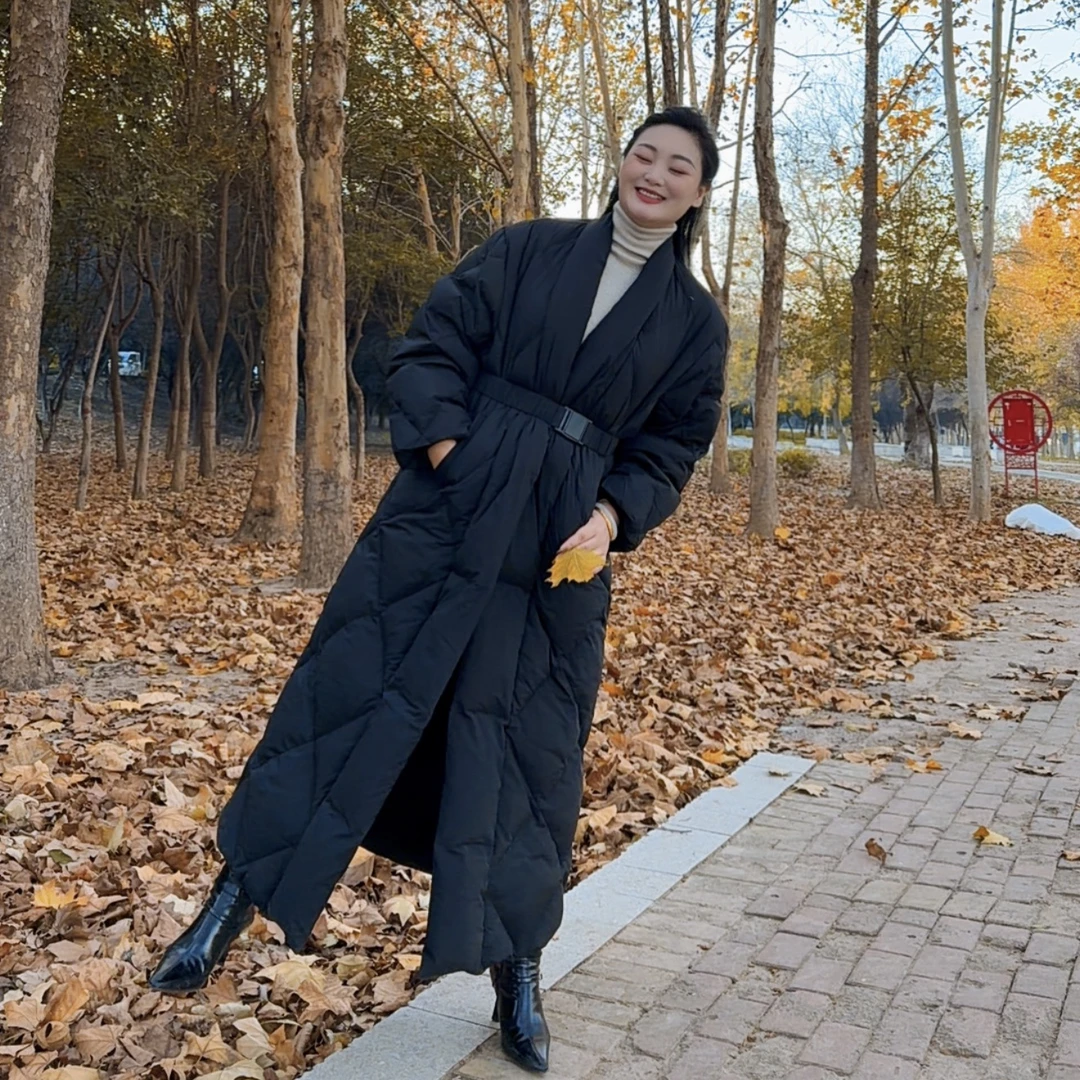 【盼盼精选】长款过膝白鸭绒收腰显瘦保暖气质冬季外套气质羽绒服