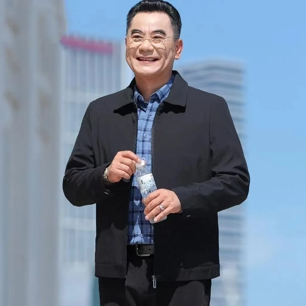 薄款宽松型散口袖中老年上装男士老年人翻领立领休闲宽松春秋季