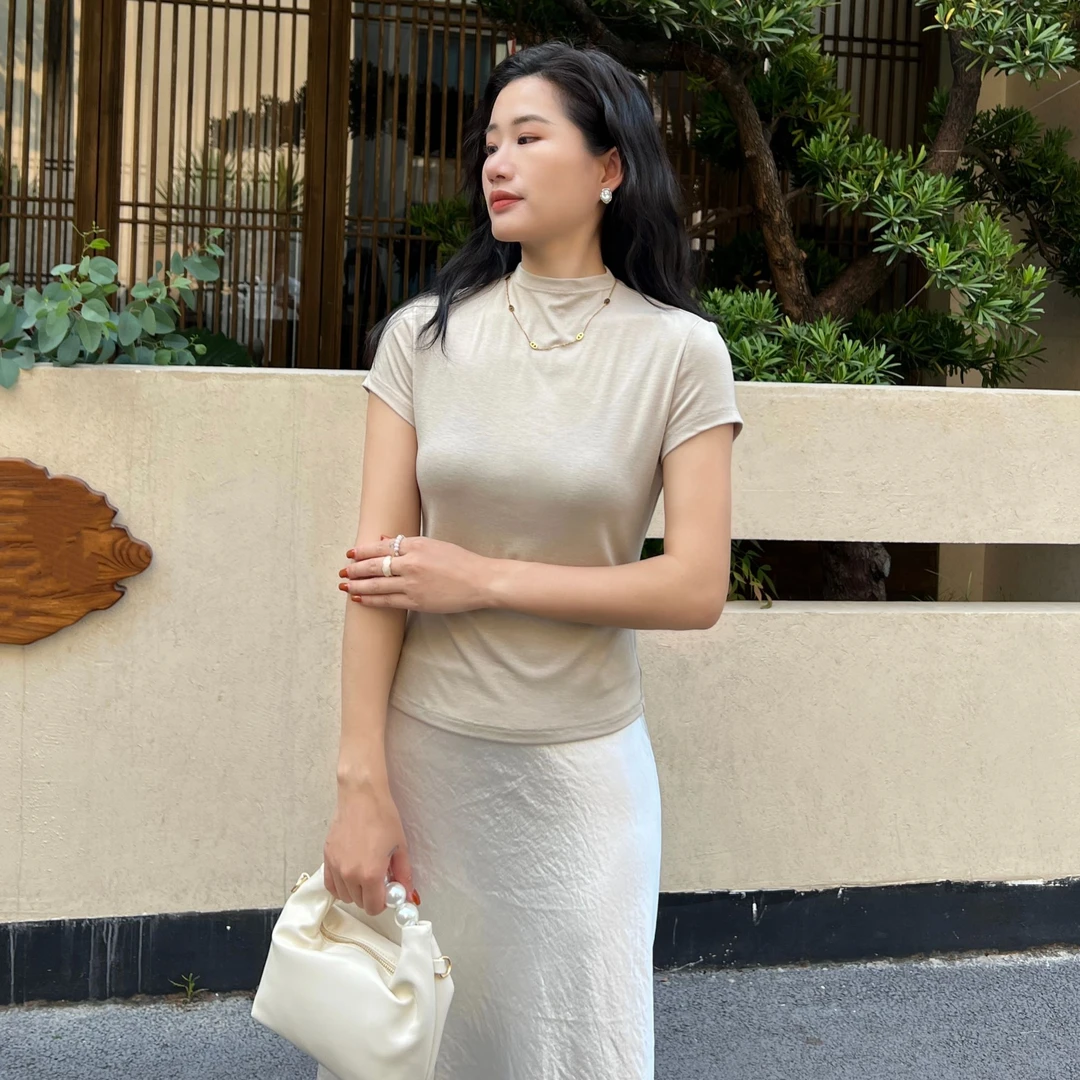 Jurliedi/茱莉缇 【莫代尔小高领短袖T恤】显瘦王炸❗自带降温滤镜❗