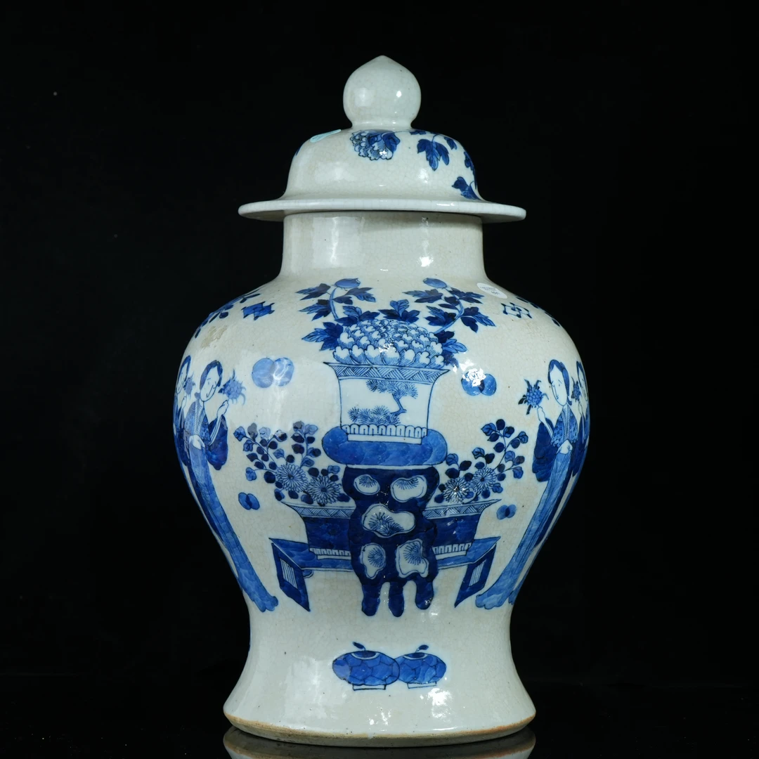 lot14935 4892 清光绪 哥釉青花人物将军罐 H:42