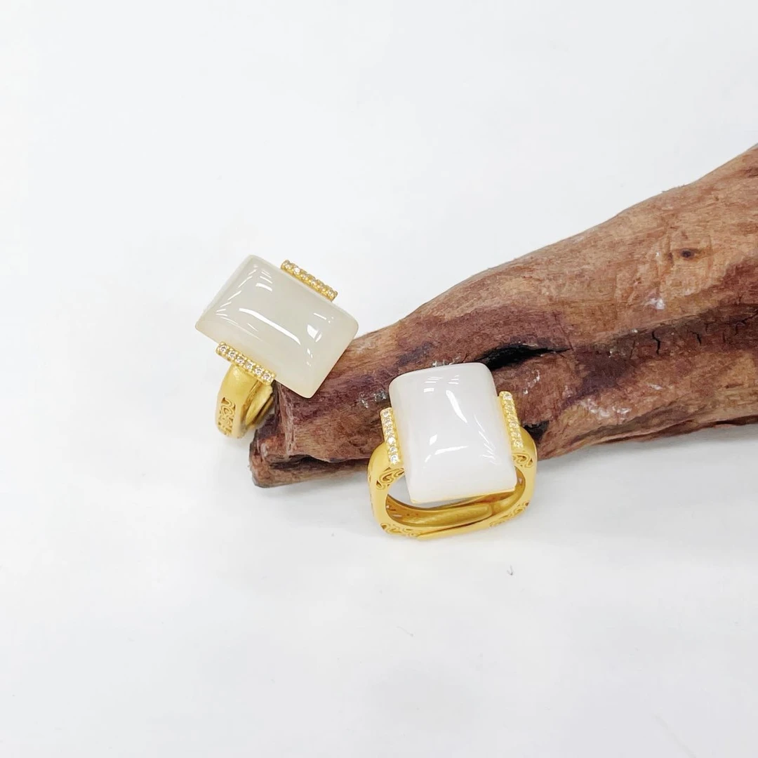 【小宝珠宝】17 T03600-S925银和田玉戒指-多样性发其一15.5*11.5mm