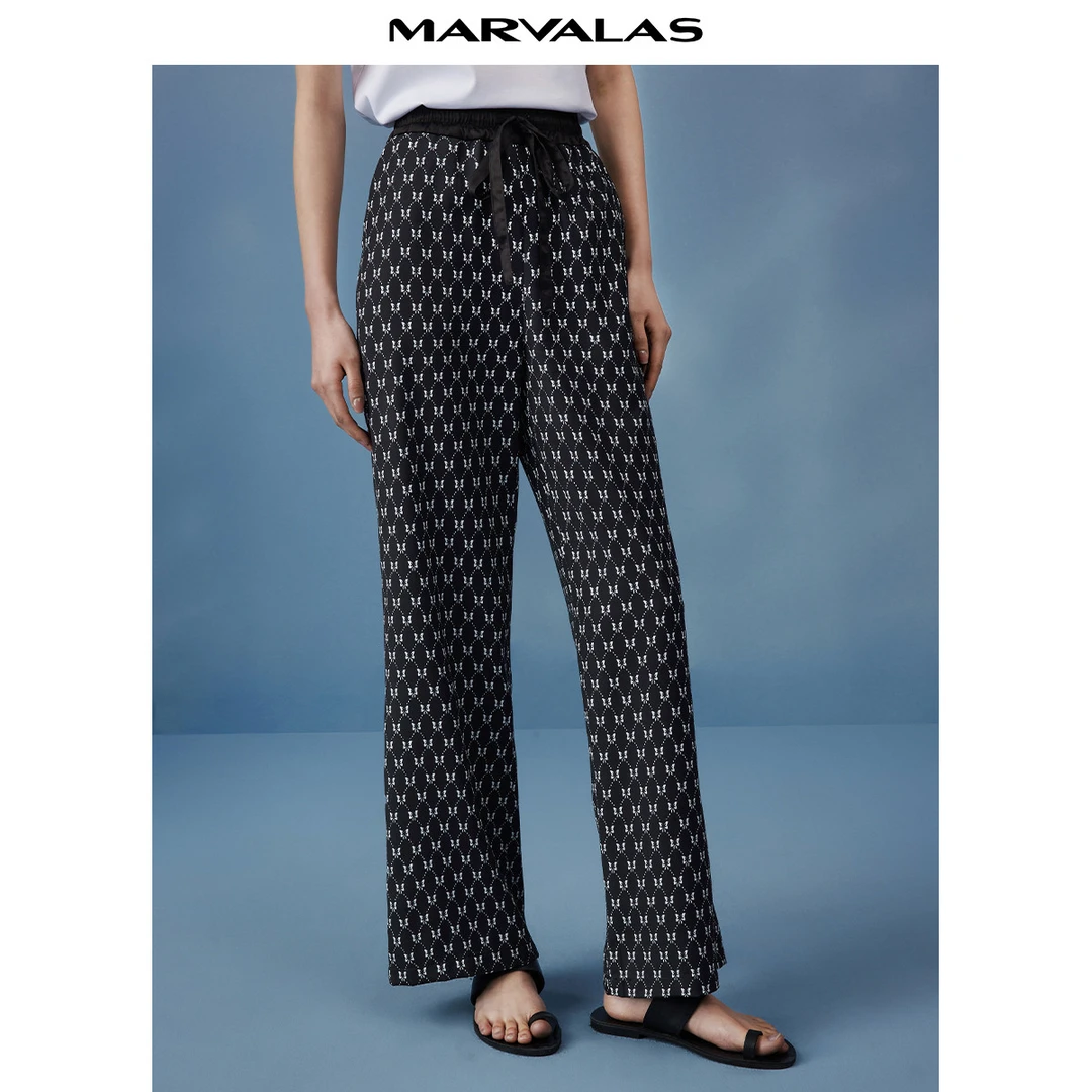 【籽言专属】撞色蝴蝶印花透气休闲裤女夏季垂感高腰MC102306295