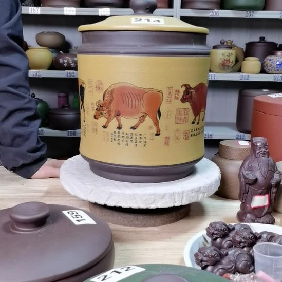 紫砂茶叶罐处理宝塔五牛图茶叶罐
