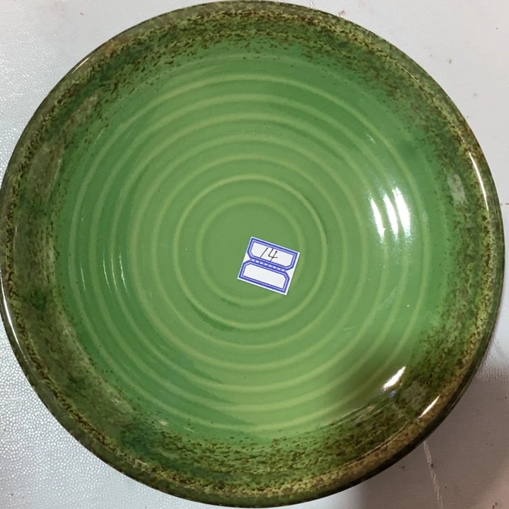 瓷片陶瓷品五厂洒金帝王绿平盘直径21