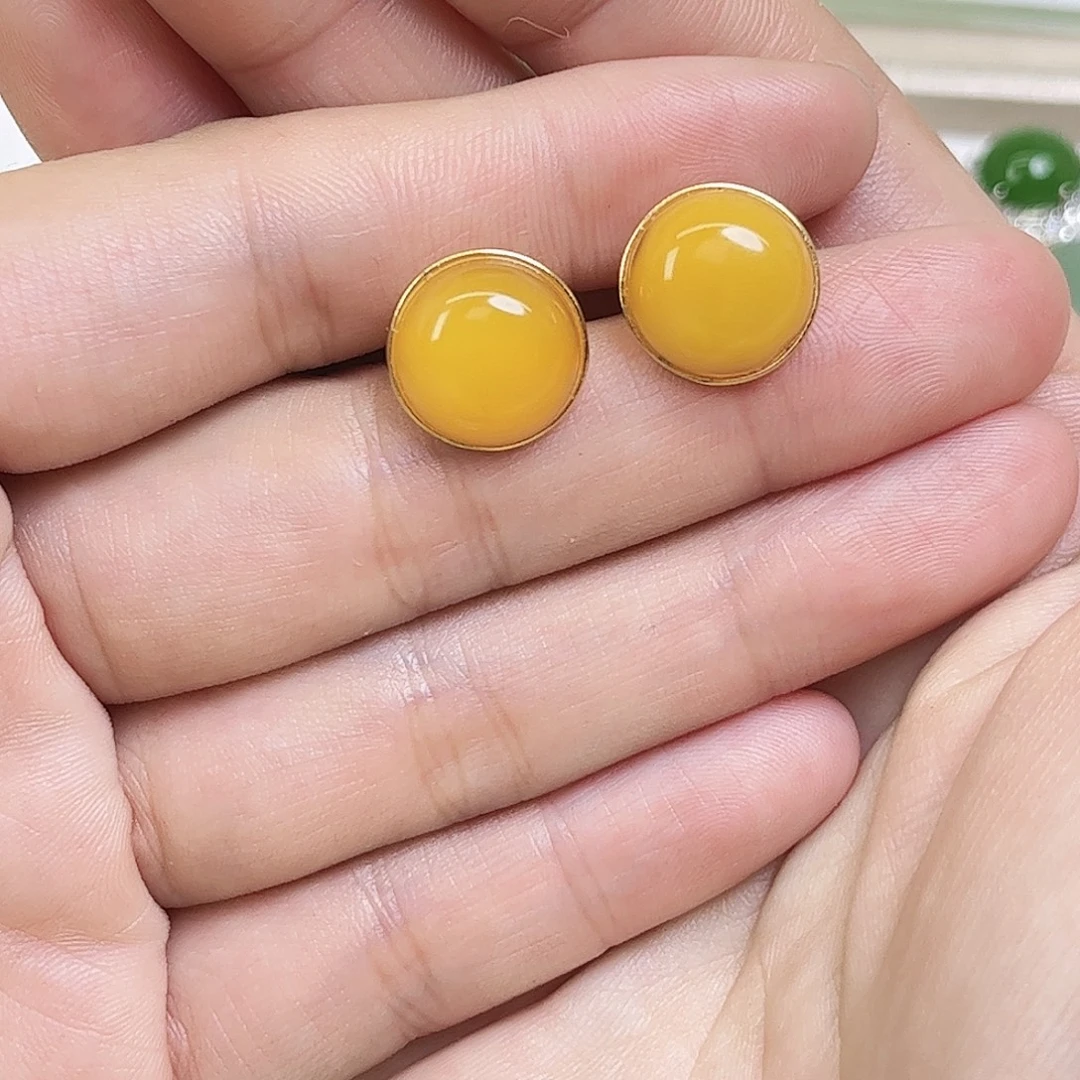 @****蜜蜡银S925镶嵌耳饰