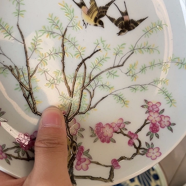 瓷片景德镇心灵春燕图大壶承