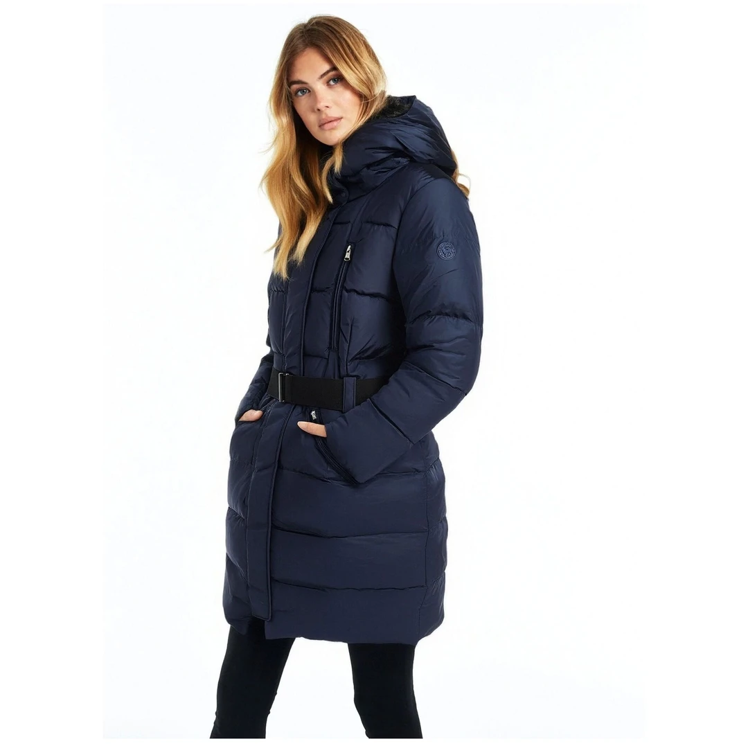 Andrewlesley 女士中长款连帽可束腰羽绒服户外运动休闲保暖冬季