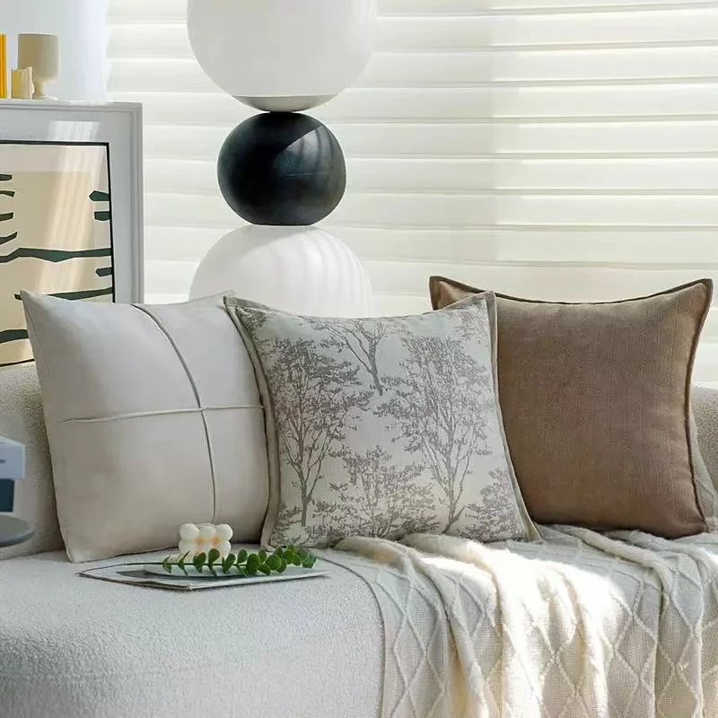 简约风沙发靠枕纯色黑白轻奢雪尼尔抱枕套