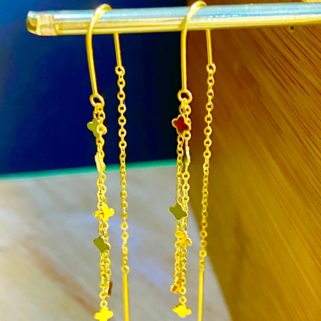 正品18k金时尚四草幸运草耳钩线气质防丢耳线U型耳饰 6cm