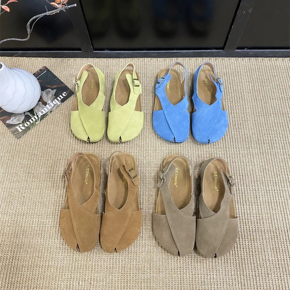 牛皮版~厚底森系复古真皮包头勃肯凉鞋女鞋子2025年新款