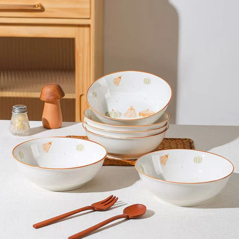 7英寸6只装南瓜航天碗陶瓷釉下彩面碗微波炉适用