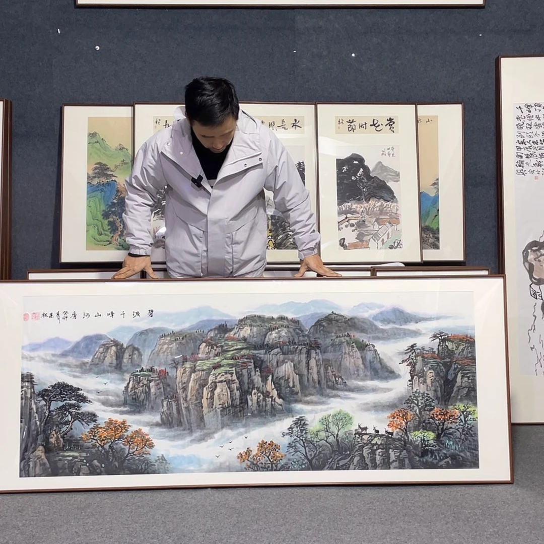 国画手绘画作品带框