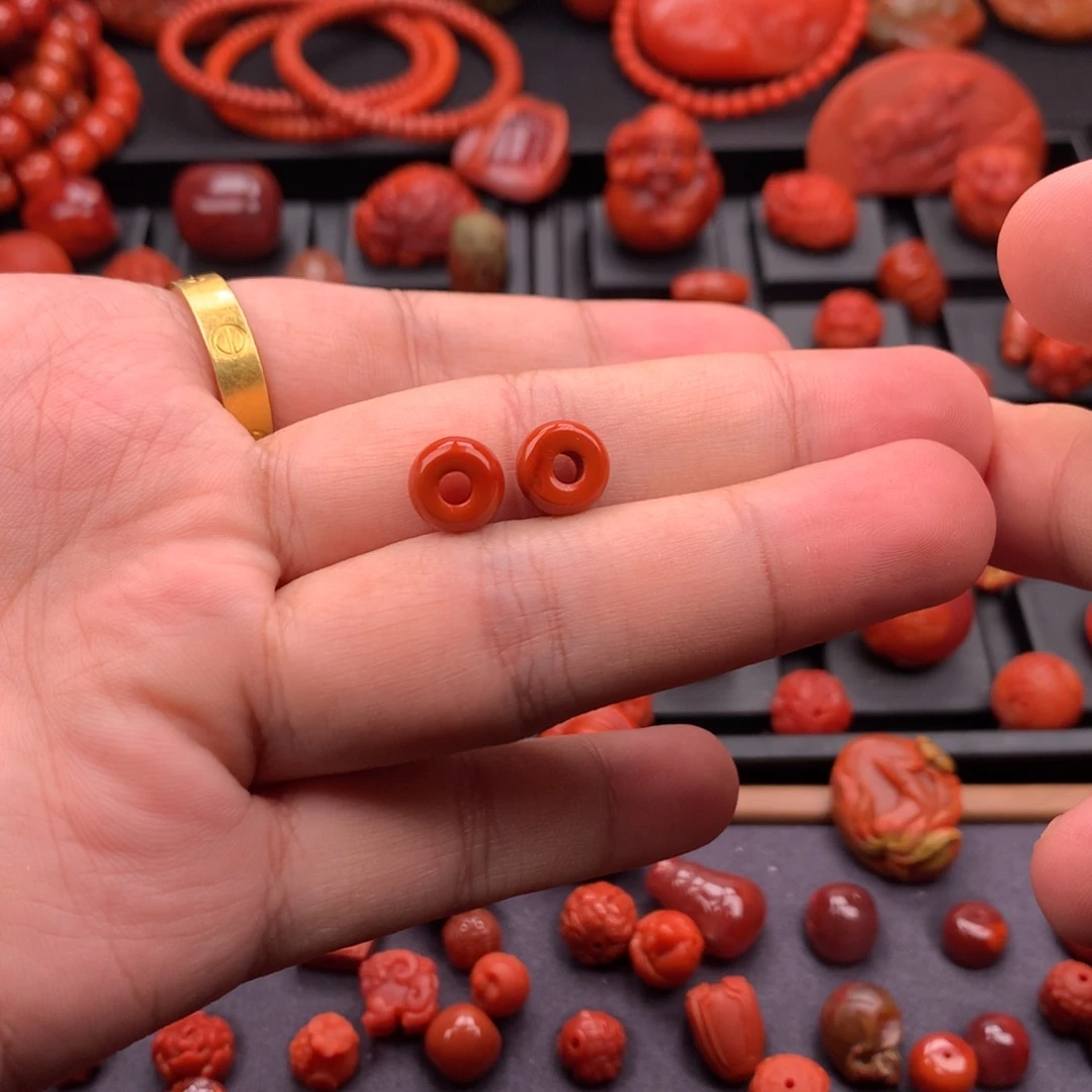 南红玛瑙未镶嵌南红原矿精工隔一对9.2mm