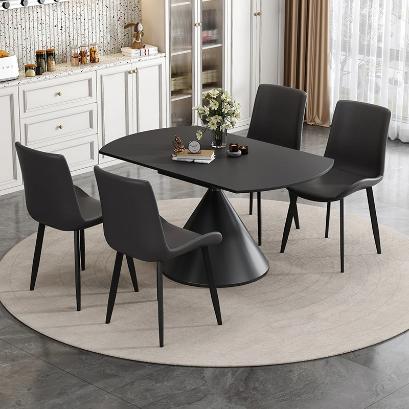 轻奢岩板旋转餐桌可伸缩方圆两用饭桌现代小户型折叠餐桌椅组合