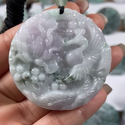 翡翠颈饰未镶嵌凤穿牡丹两面工福利翡翠