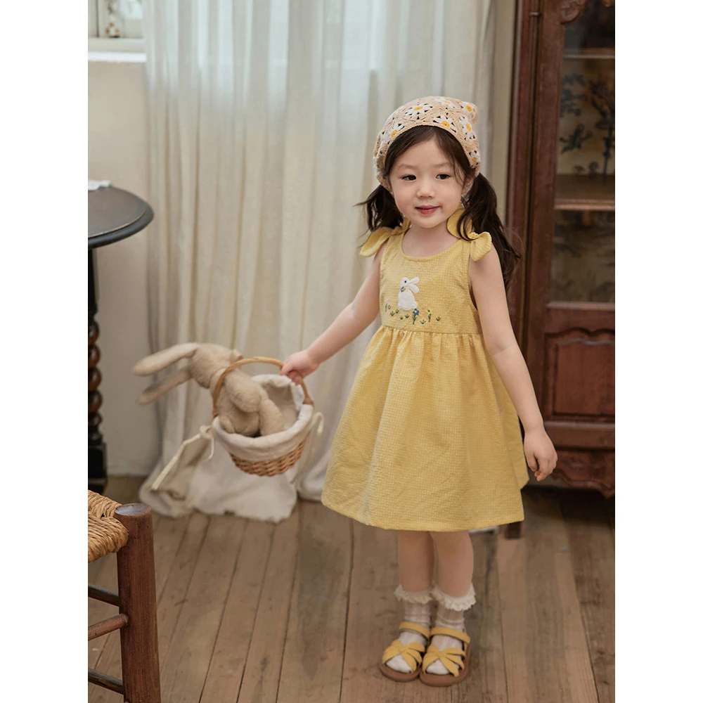 小孩韩国童装女童格子夏季夏儿童宝宝夏款可爱兔子公主吊带裙装