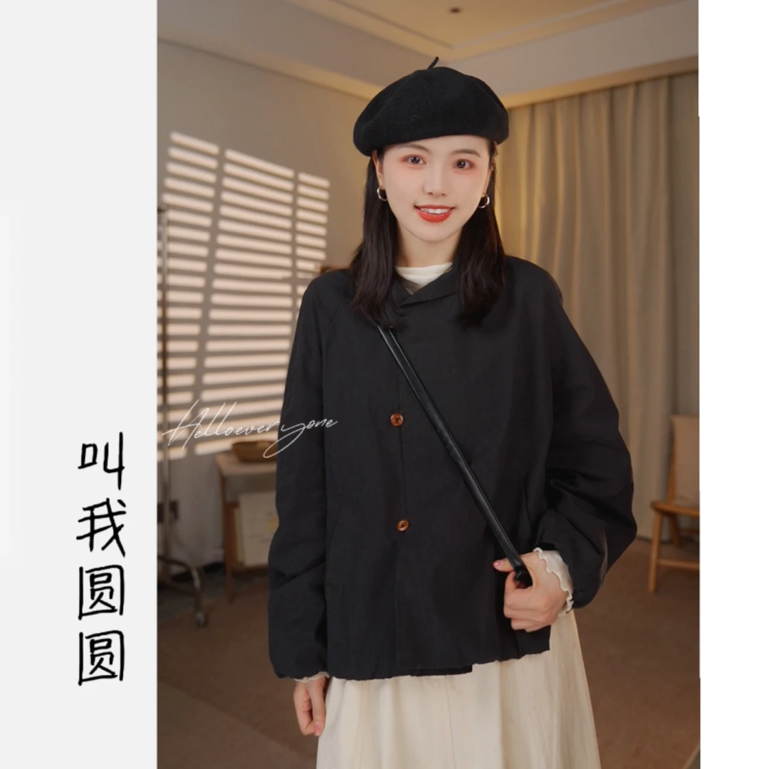 圆圆 【半岛铁盒】春秋气质时尚休闲百搭翻领斜扣短款外套 YY 10495