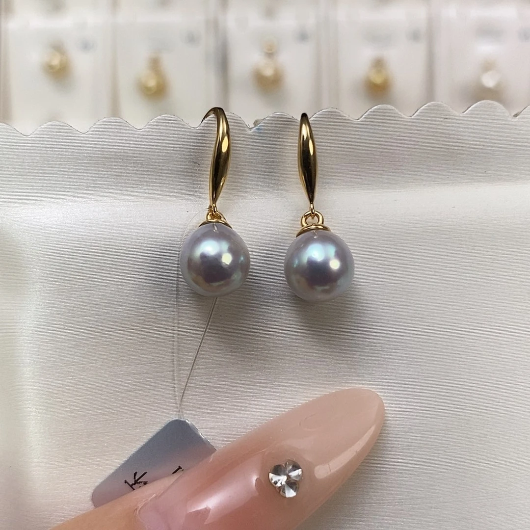 银S925镶嵌耳饰海水珍珠7-8