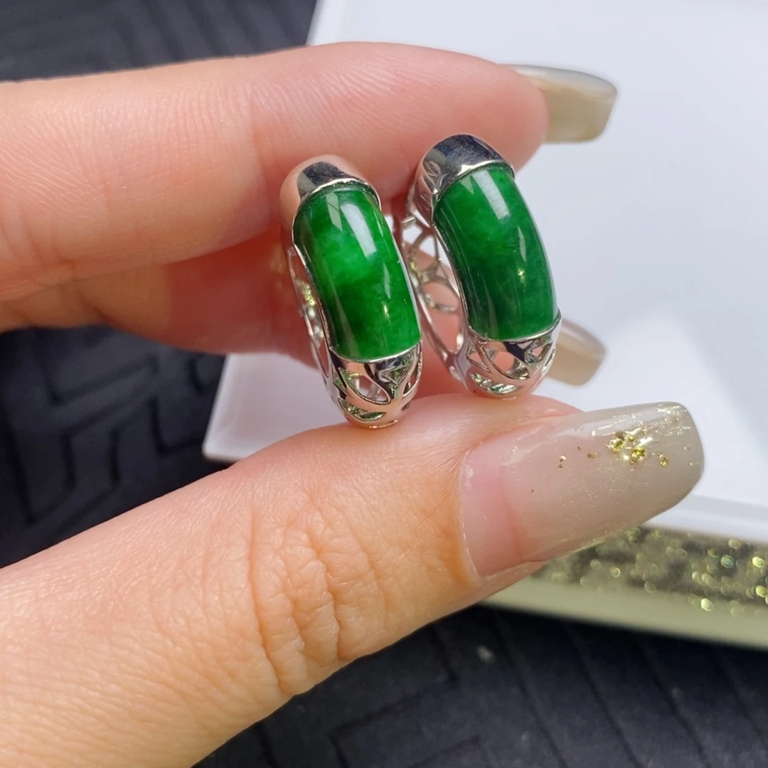 翡翠18K金镶嵌耳饰辣色设计款耳扣