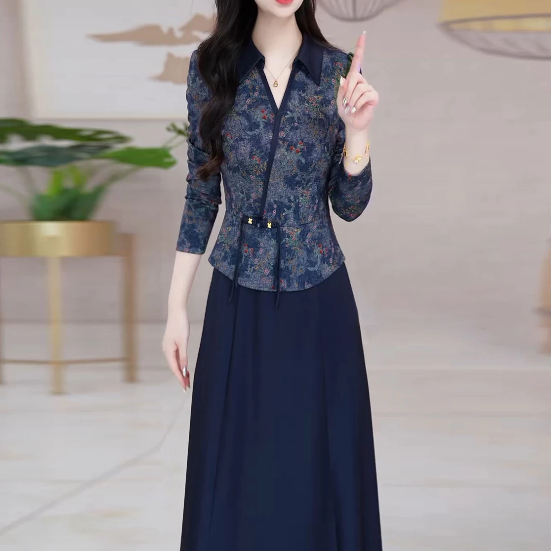 梦晚连衣裙2025春秋新款今年流行爆款气质妈妈高档品牌长袖中长裙