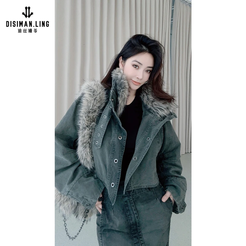 【迪丝嫚苓】100%棉军绿色外套原创设计优雅小众女士秋冬防寒保暖W