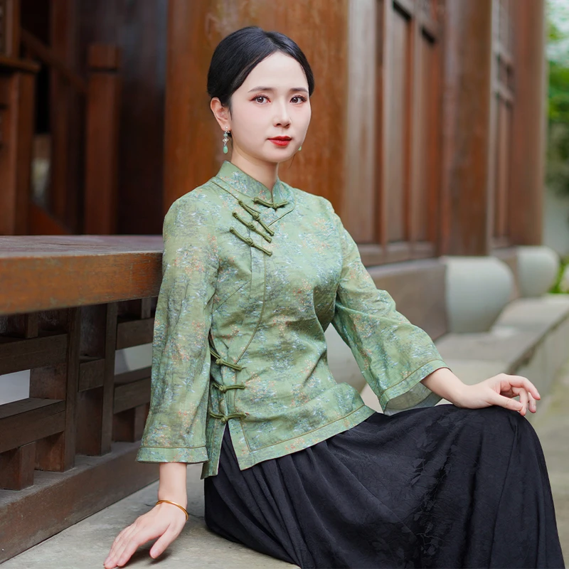 筠雅秋季新款新中式国风上衣民国复古收腰显瘦唐装女装长袖25J283
