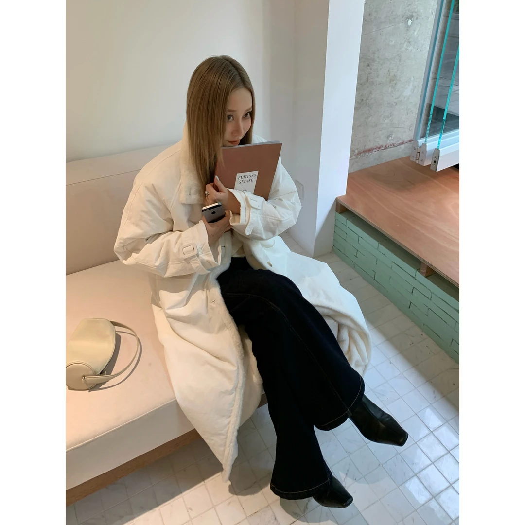 sukiired90白鸭绒长款环保兔毛内里通勤百搭防风锁温羽绒服