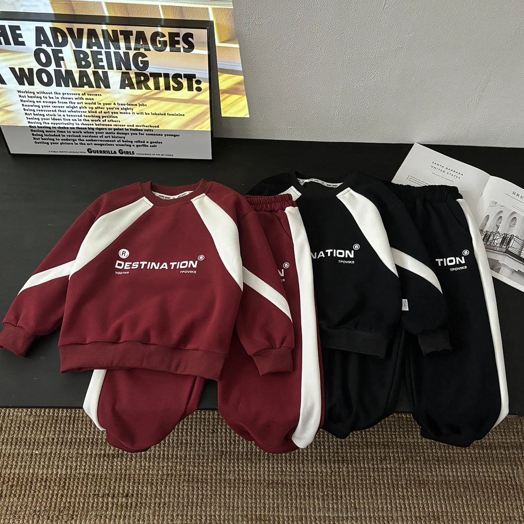 【实体品质】儿童秋季棉质卫衣套装韩版洋气男女童运动休闲中大童