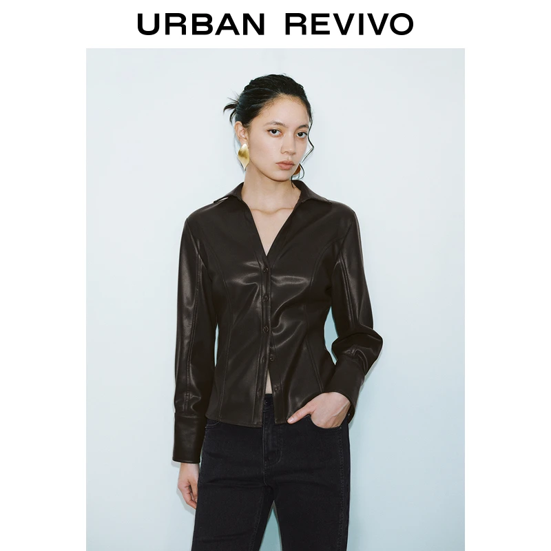 UR2025春季新款女装欧若风摩登通勤短款收腰开襟衬衫UWG250020