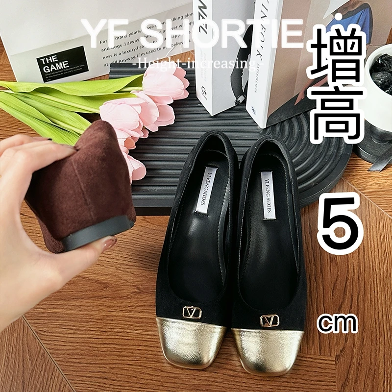2024款拼色气质通勤时尚女鞋高级感小众方头内增高浅口玛丽珍单鞋
