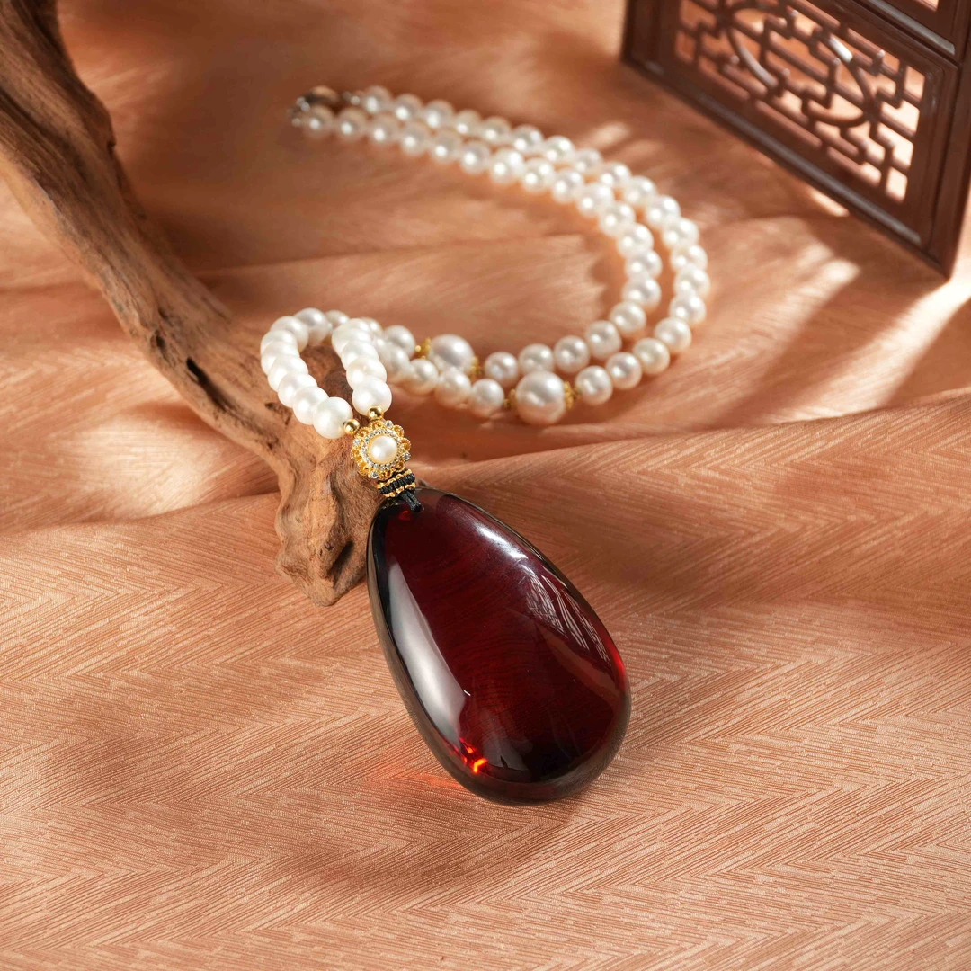 【老板娘珍藏】血珀水滴珍珠项链 ZC080284