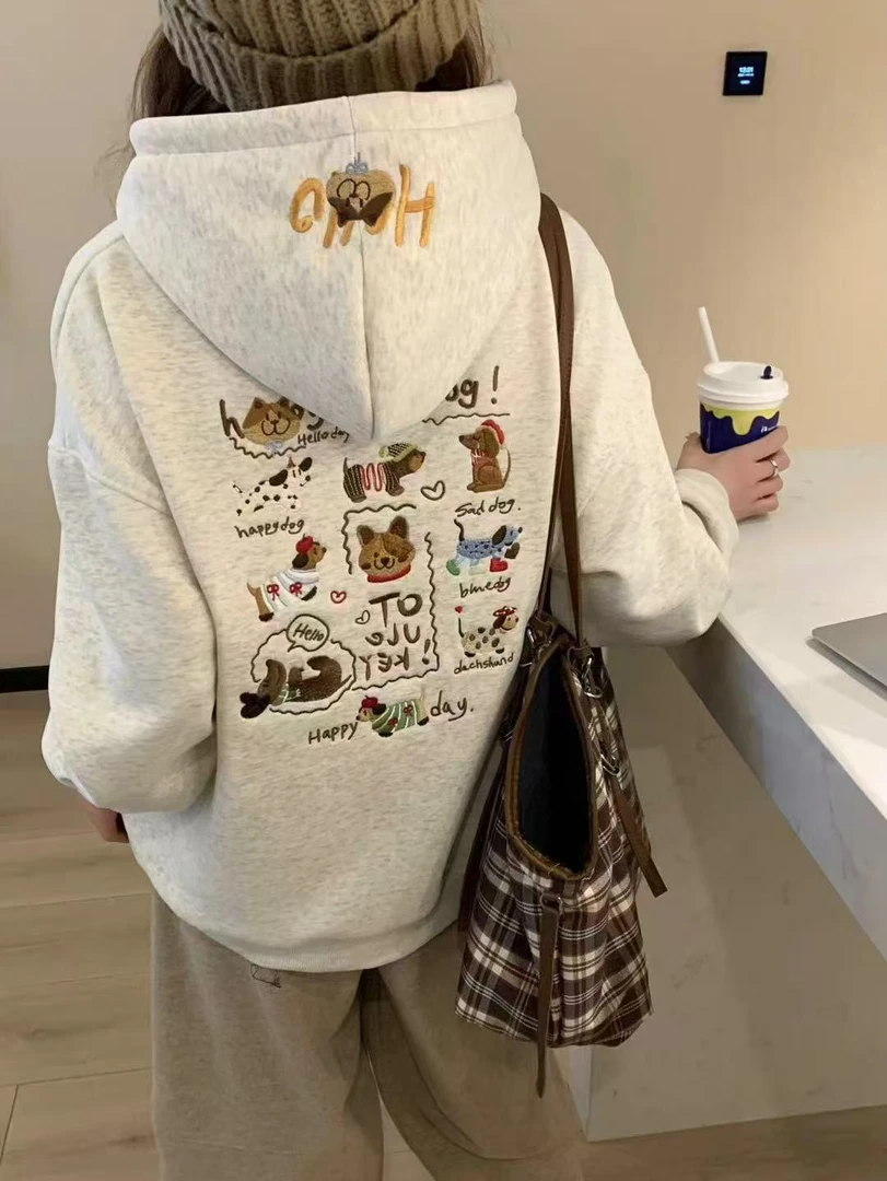 651-699东大门爆款休闲加绒卡通韩版时尚百搭连帽宽松卫衣学生