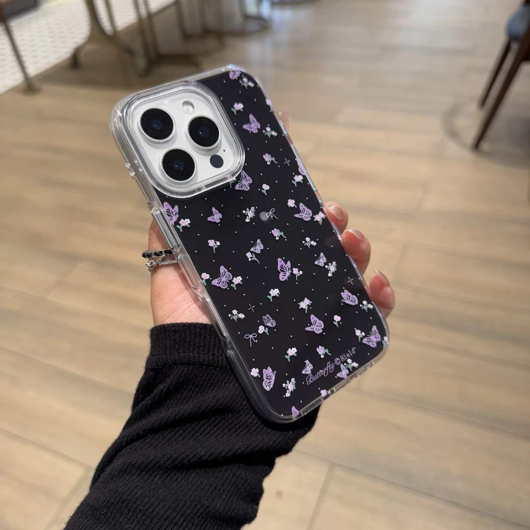 韩系波点紫蝴蝶结适用iPhone16promax苹果15手机壳14新款13链条15