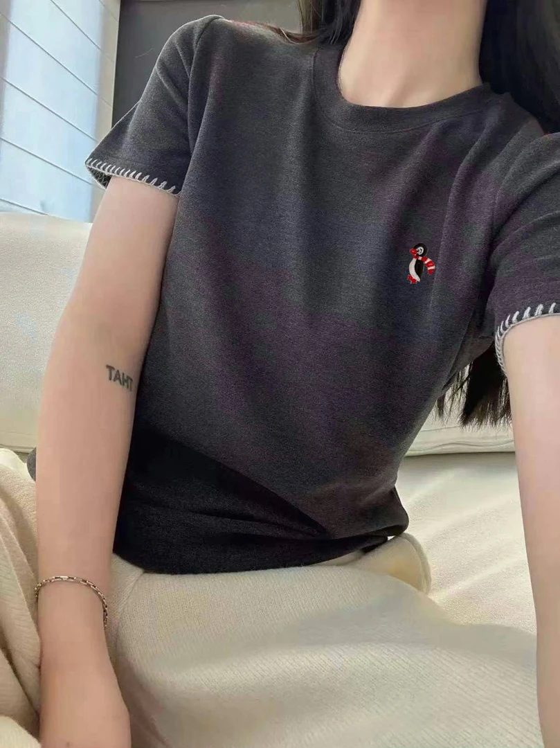 【刺绣企鹅】2025夏季女装新款休闲百搭圆领短袖T恤上衣