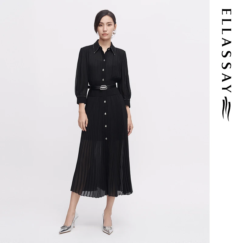 ELLASSAY歌力思25夏新款法式优雅高级感中长连衣裙女EWF342Y07900