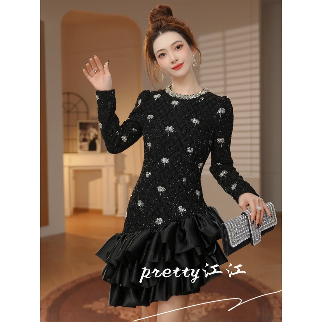 Pretty小众设计师品牌江江定制 宴会晚礼服轻奢名媛连衣裙65592