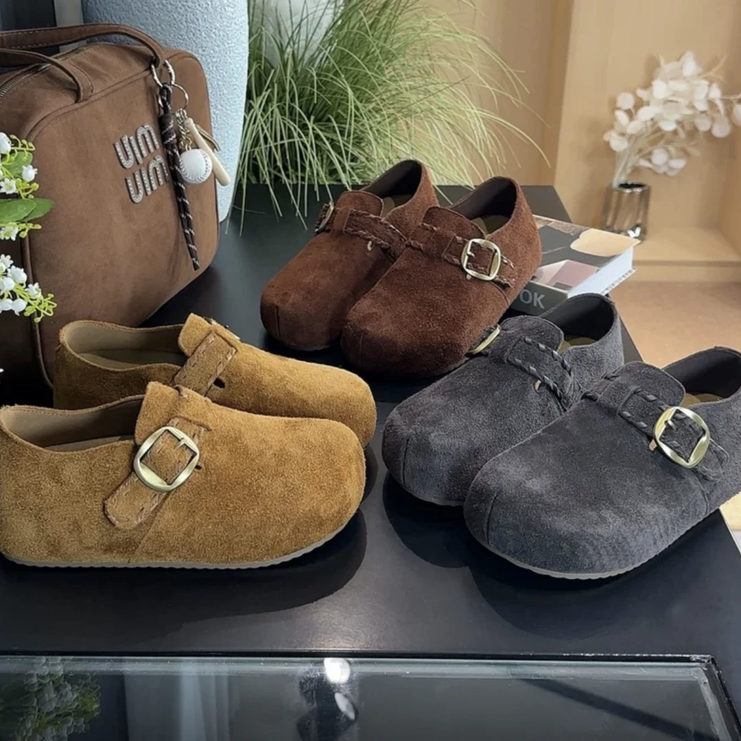 【韩衣舍】396-37平跟勃肯鞋增高一脚蹬休闲风时尚休闲鞋单鞋复古