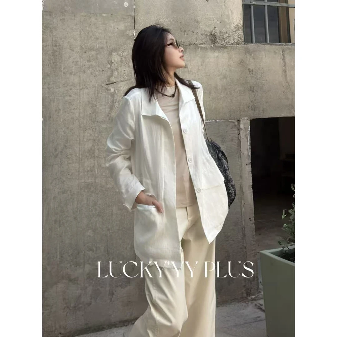 LUCKYYY 高品定制早秋新款满分亚麻大牌老钱感抽绳收腰外套B2001