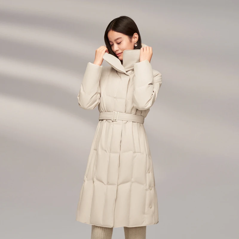 波司登时尚休闲女款修身收腰显瘦保暖加厚女士秋冬中长款羽绒服