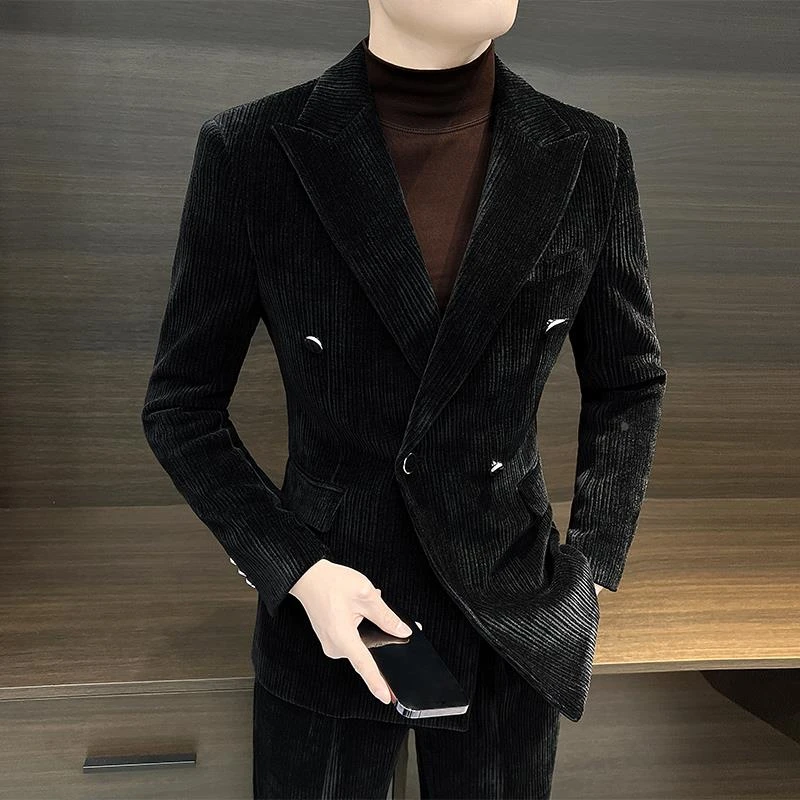 双排扣西装外套男士2025新款痞帅高级感秋秋款戗驳领休闲西服套装