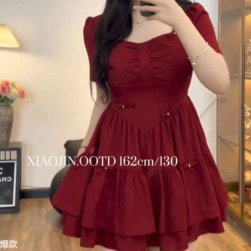 大码胖茶歇法式别致连衣裙女夏季新款收腰遮肉显瘦气质小短裙