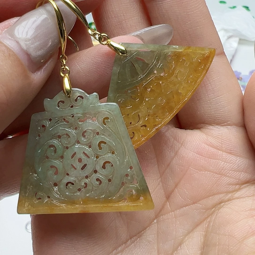 翡翠耳饰银S925镶嵌天然缅甸A货翡翠