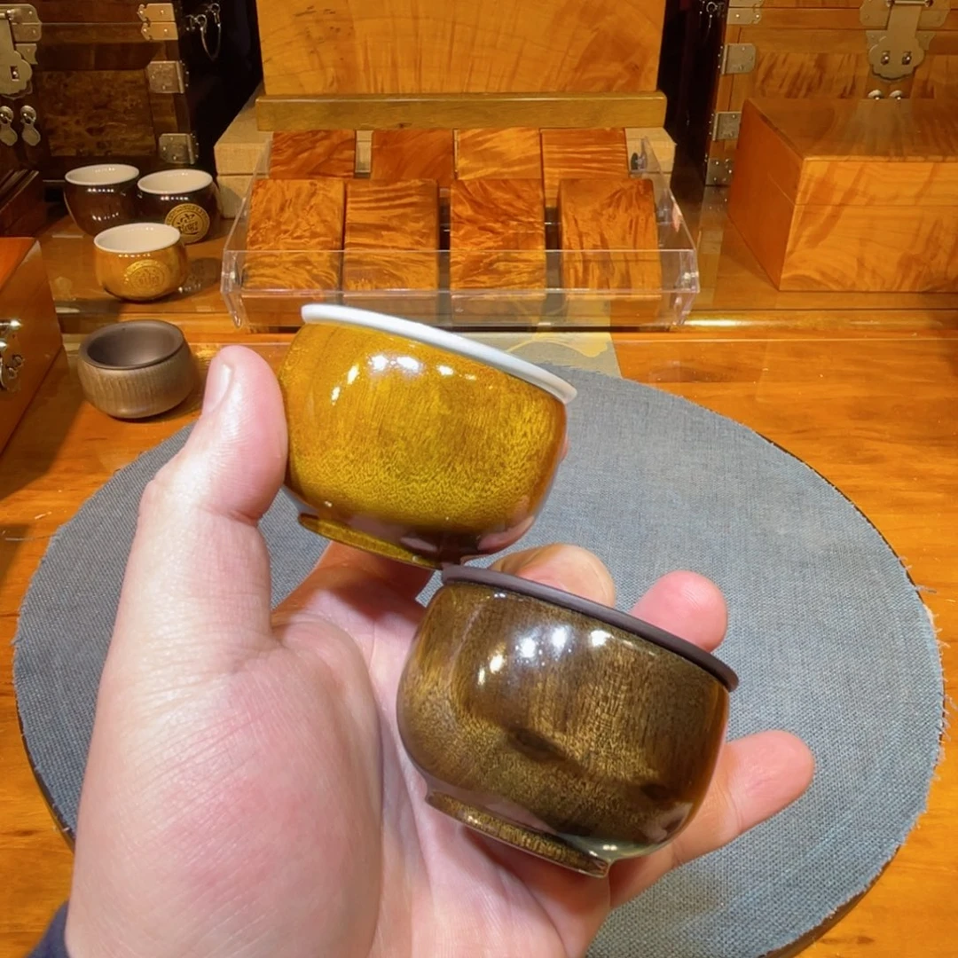金丝楠一对金丝楠木小叶桢楠茶杯