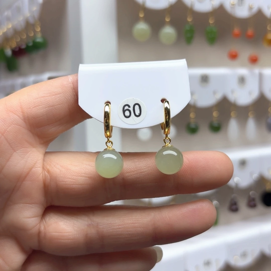 和田玉耳饰银S925镶嵌