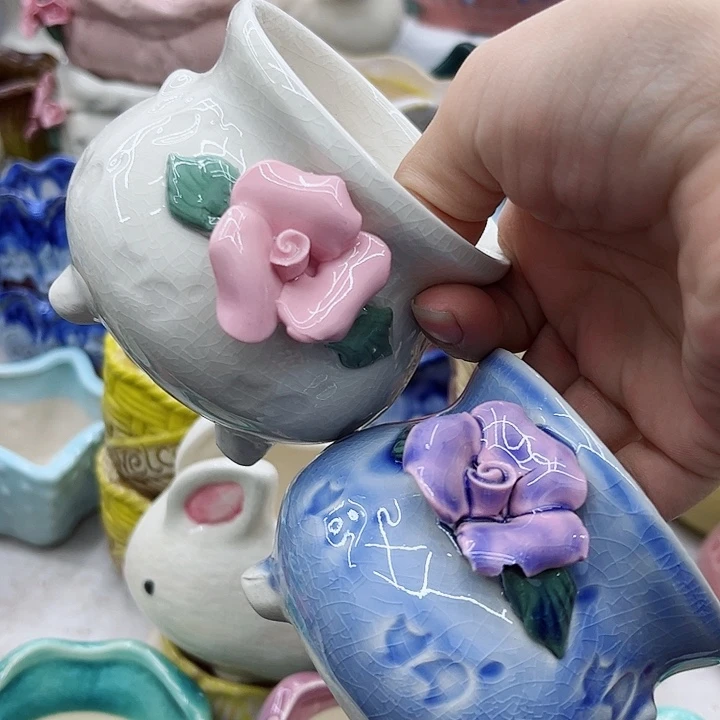 多肉绿植陶瓷花盆9.9包邮，有孔