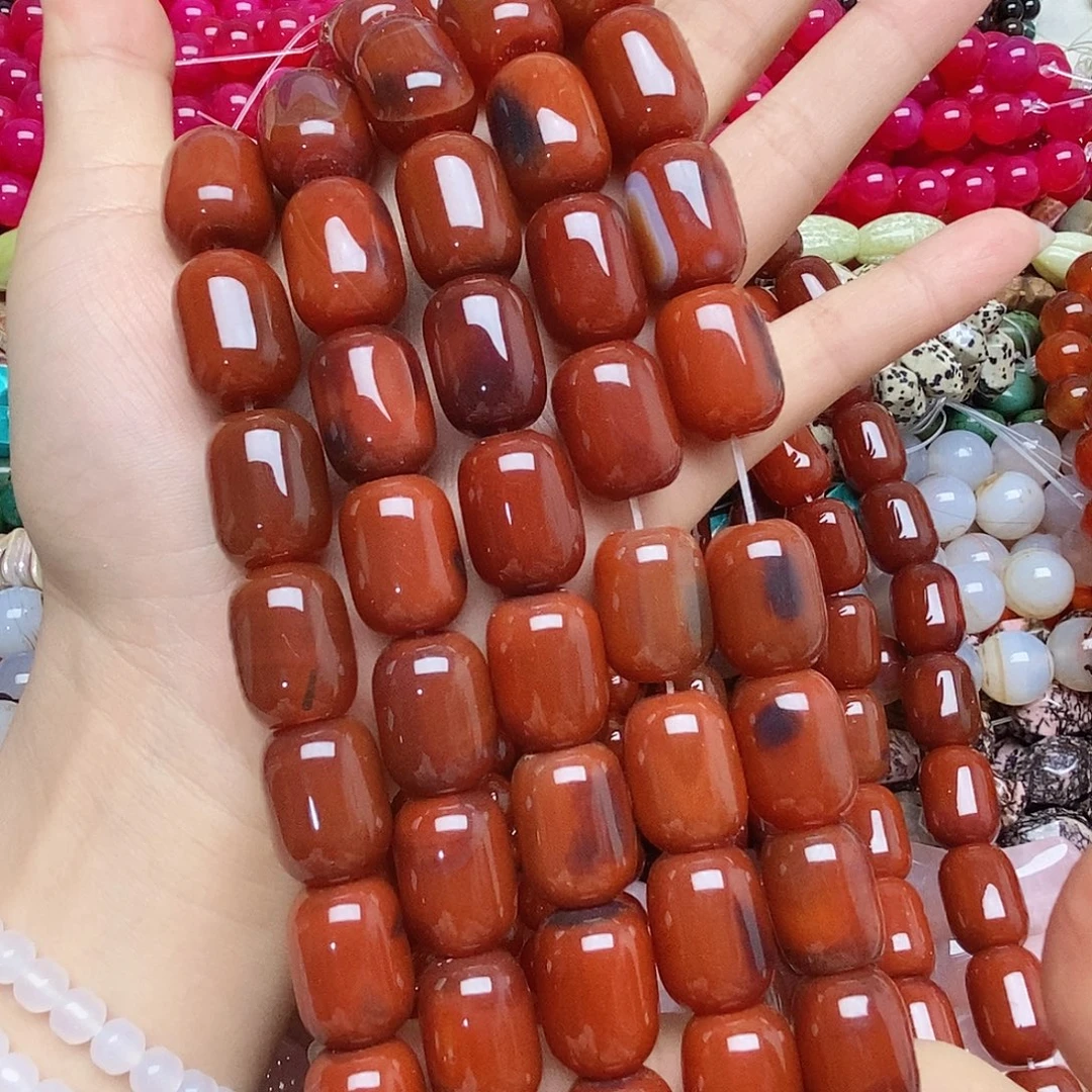 玛瑙/玉髓未镶嵌珠宝半成品玛瑙桶珠一条
