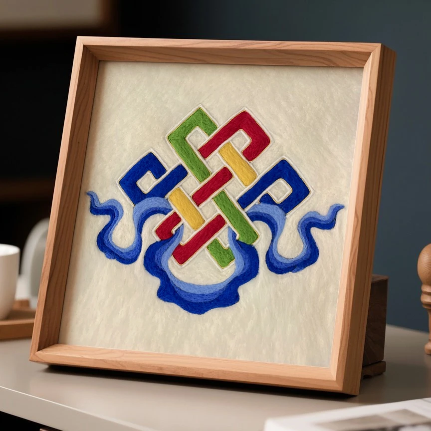 【材料包】吉祥哈达羊毛戳戳乐diy手工毛毡画蒙古风格摆件挂画