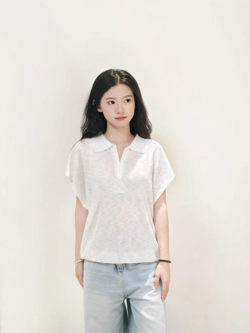 夏季新款领半开拉链显瘦百搭针织衫短袖减龄上衣休闲日常韩版百搭