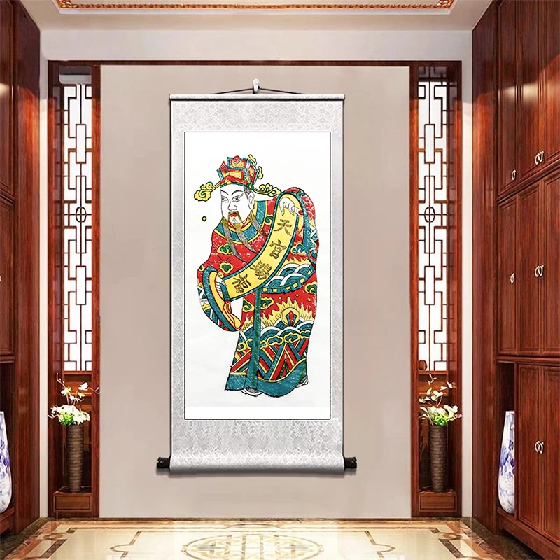 【秦老师推荐】天官赐福状元佳人爱菊陕西民俗非遗年画卷轴装饰画